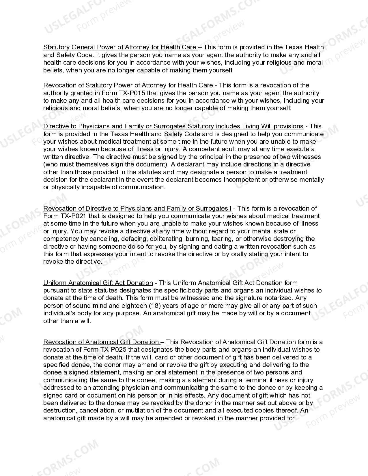 Preview Texas Living Wills and Health Care Package