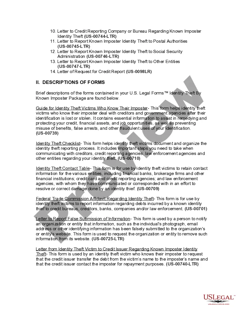 Preview Texas Identity Theft by Known Imposter Package