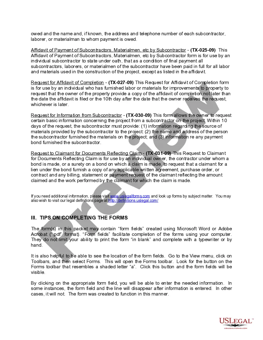 Get Texas Construction or Mechanics Lien Package - Individual Preview Texas Construction or Mechanics Lien Package - Individual