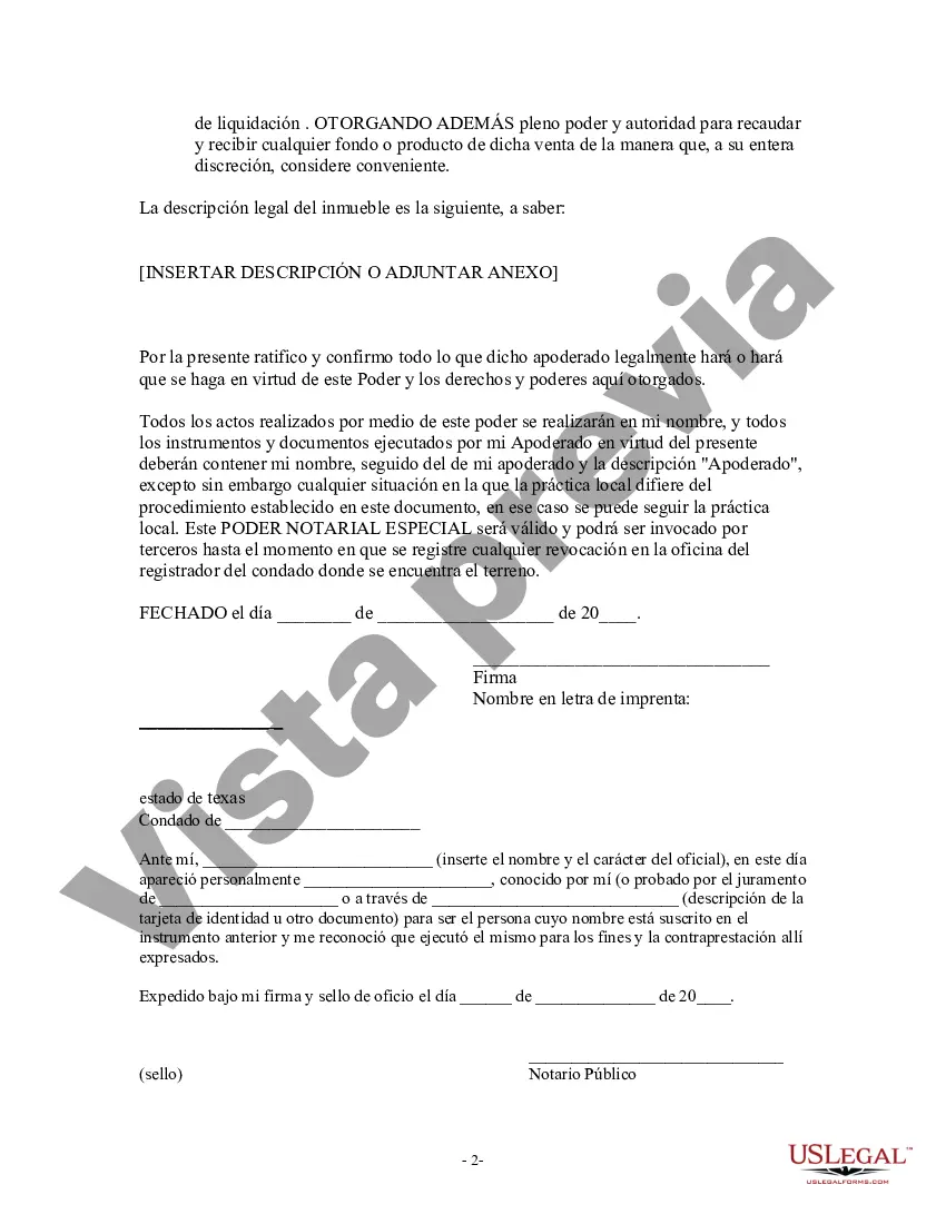 Preview Poder notarial especial o limitado para transacciones de venta de bienes raíces por parte del vendedor