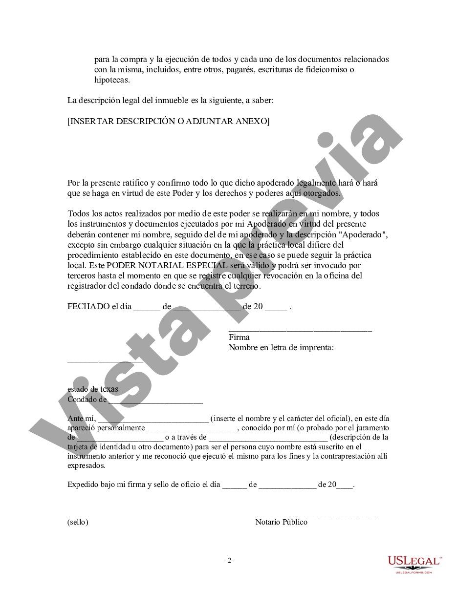 Harris Texas Poder Notarial Especial O Limitado Para Transacciones De Compra De Bienes Raíces 9129