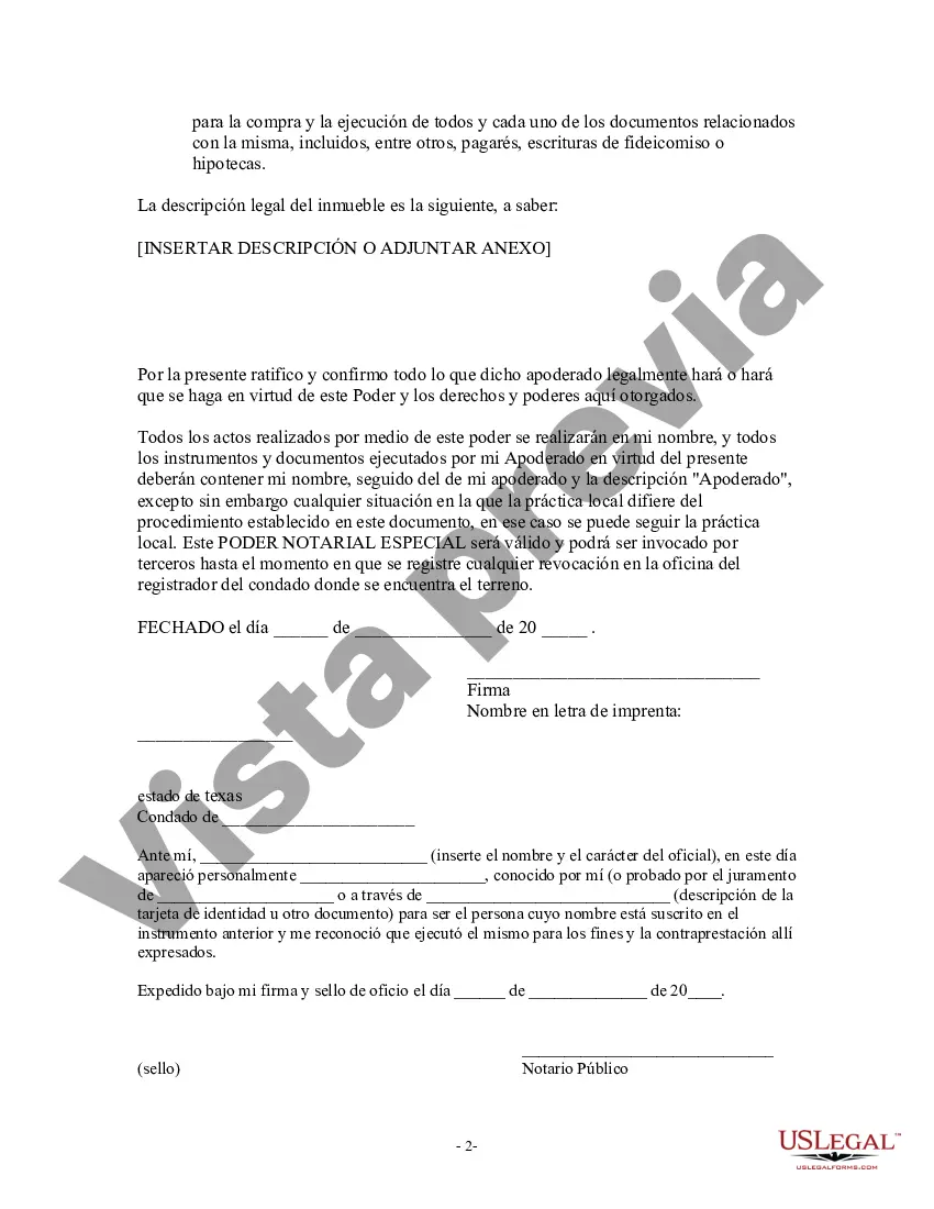 Preview Poder notarial especial o limitado para transacciones de compra de bienes raíces por parte del comprador