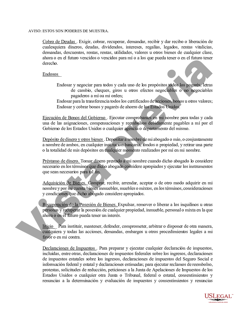 Texas Poder notarial limitado en el que se especifican poderes con ...