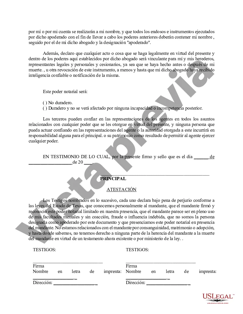 Preview Poder notarial limitado en el que se especifican poderes con ejemplos de poderes incluidos