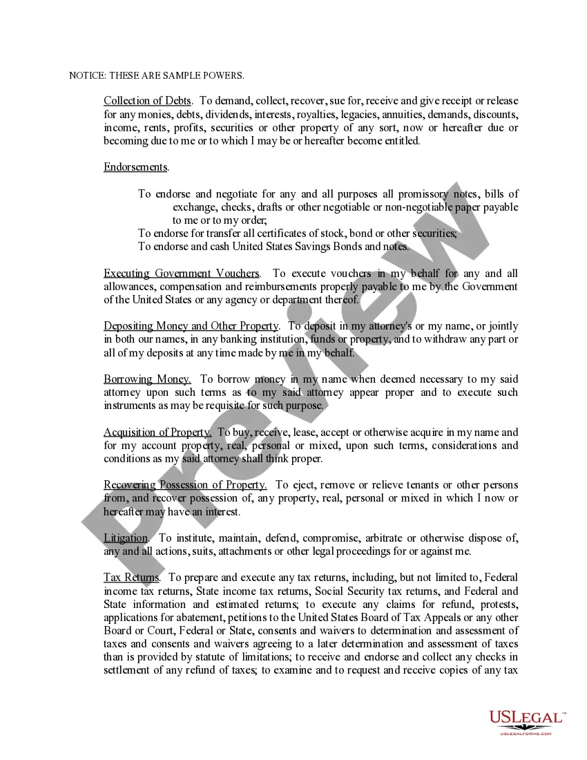 Preview Limited Power of Attorney where you Specify Powers with Sample Powers Included