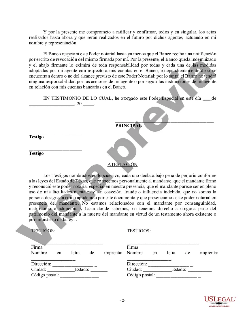 Preview Poder especial duradero para asuntos de cuentas bancarias