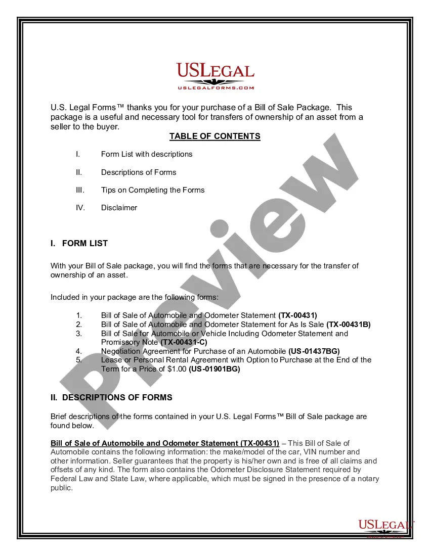 Beaumont Texas Automobile Bill of Sale Package Bill Of Sale