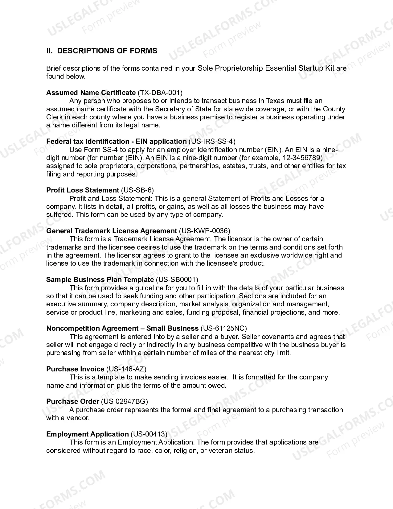 Preview Texas Sole Proprietorship Essential Startup Kit