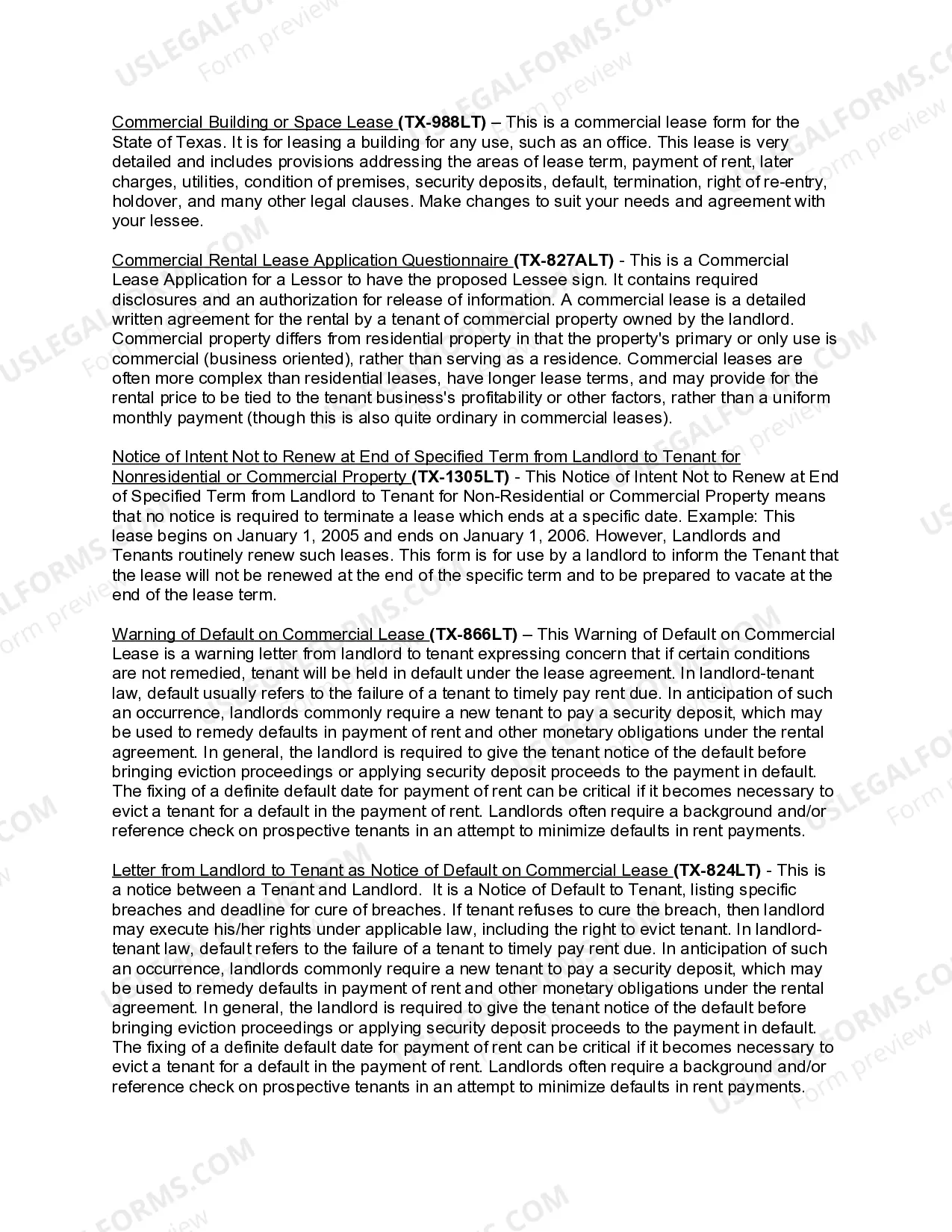 Preview Texas Commercial Lease Package