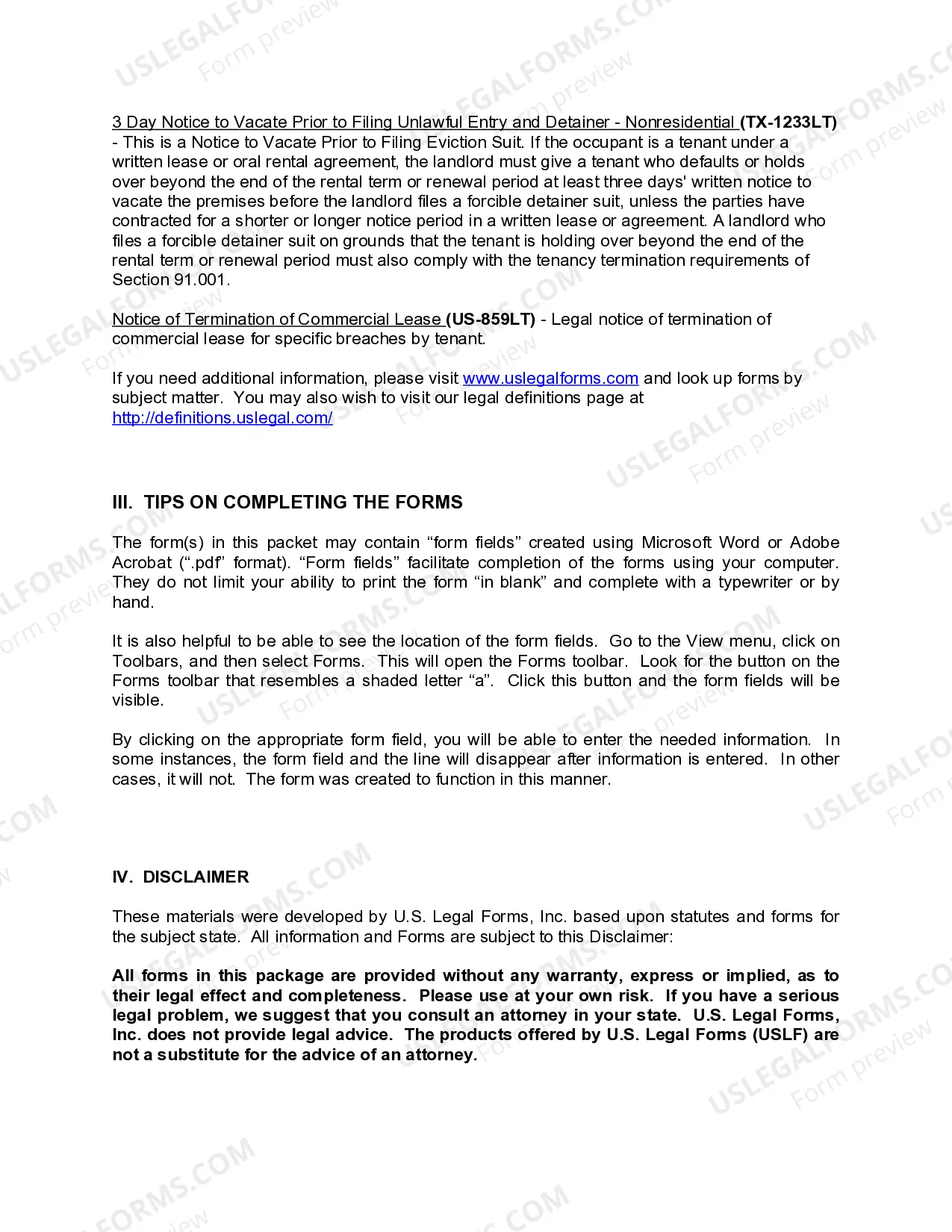 Preview Texas Commercial Lease Package