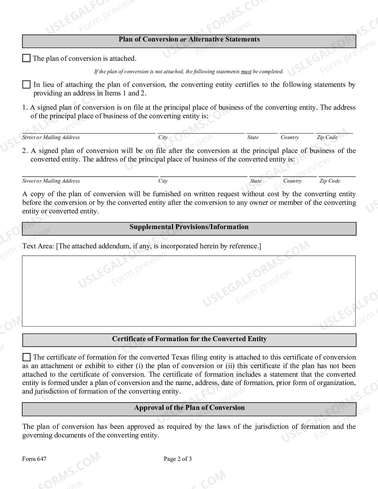 Preview Information on Converting a Foreign Entity to a Texas Filing Entity- Summary of requirements under the Texas Business Organizations Code with checklist.Rev. 05-11(# of pages - 2)