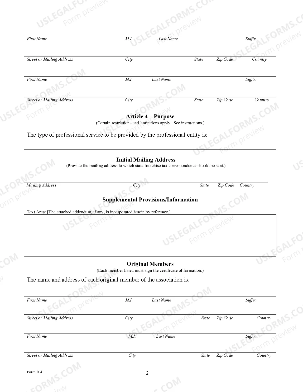 Preview Certificate of Formation-Professional Association