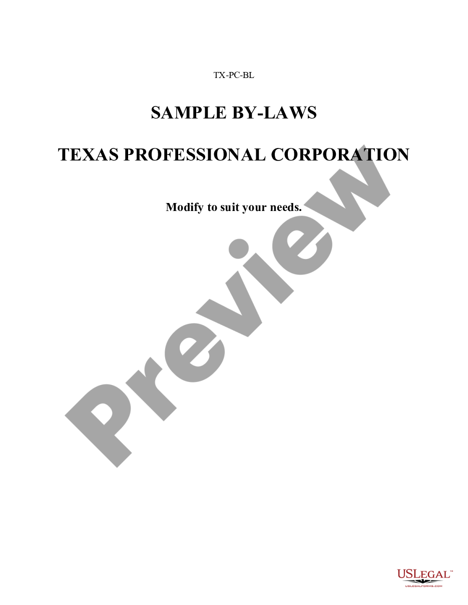 page 0 Sample Bylaws for a Texas Professional Corporation preview