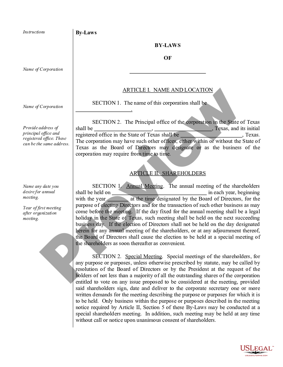 page 1 Sample Bylaws for a Texas Professional Corporation preview