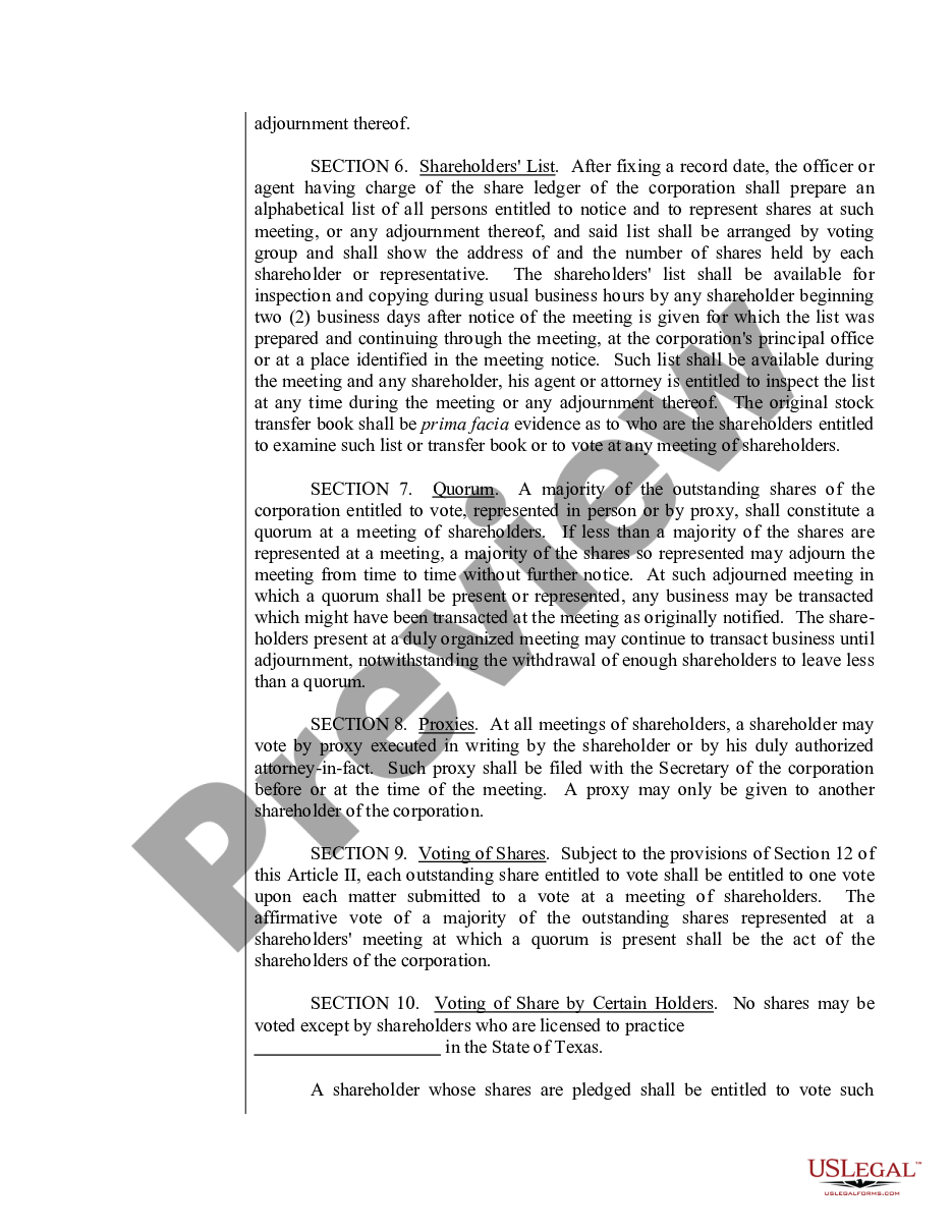 page 3 Sample Bylaws for a Texas Professional Corporation preview