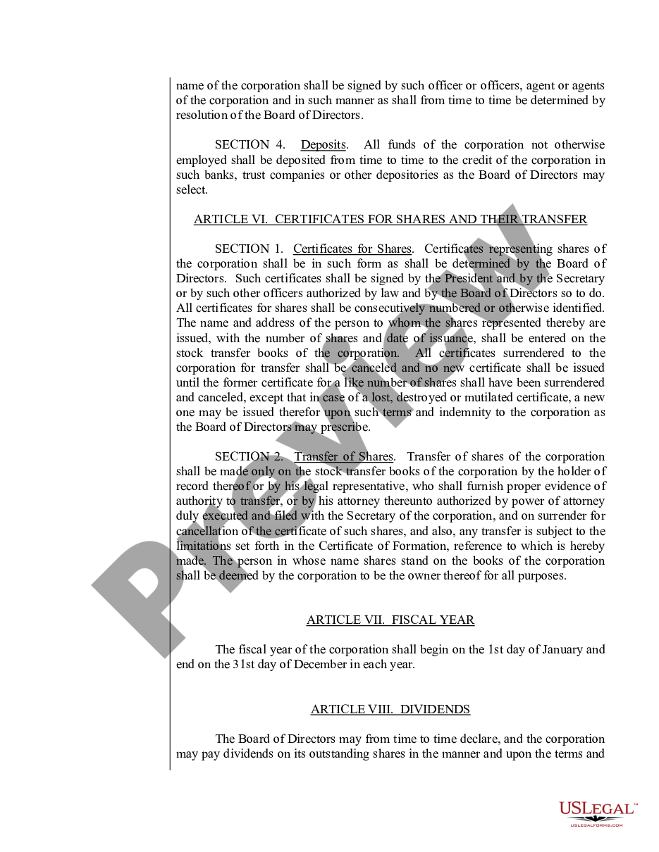 page 8 Sample Bylaws for a Texas Professional Corporation preview