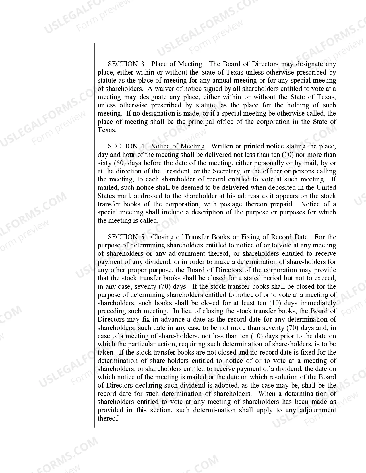 Preview Sample Bylaws for a Texas Professional Corporation