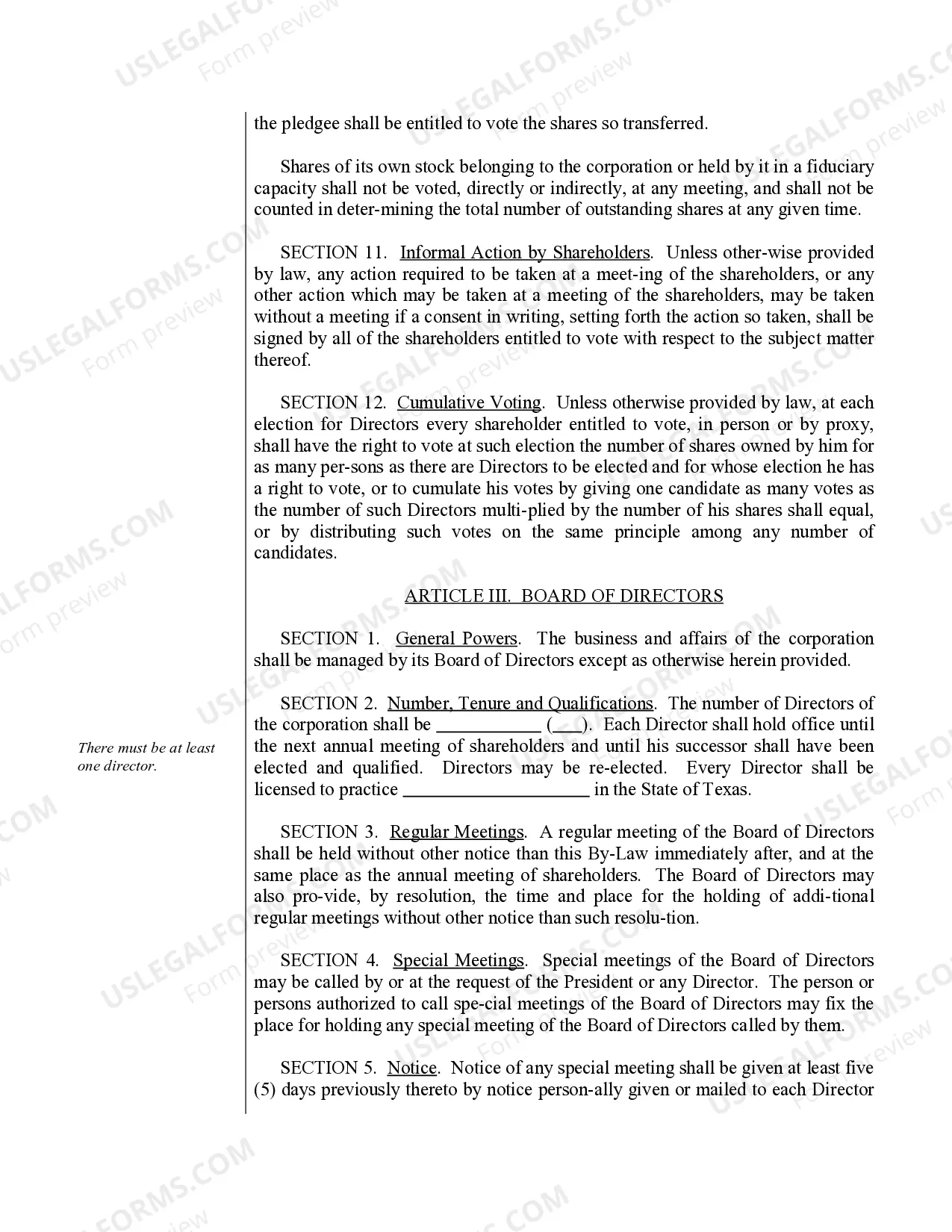 Preview Sample Bylaws for a Texas Professional Corporation