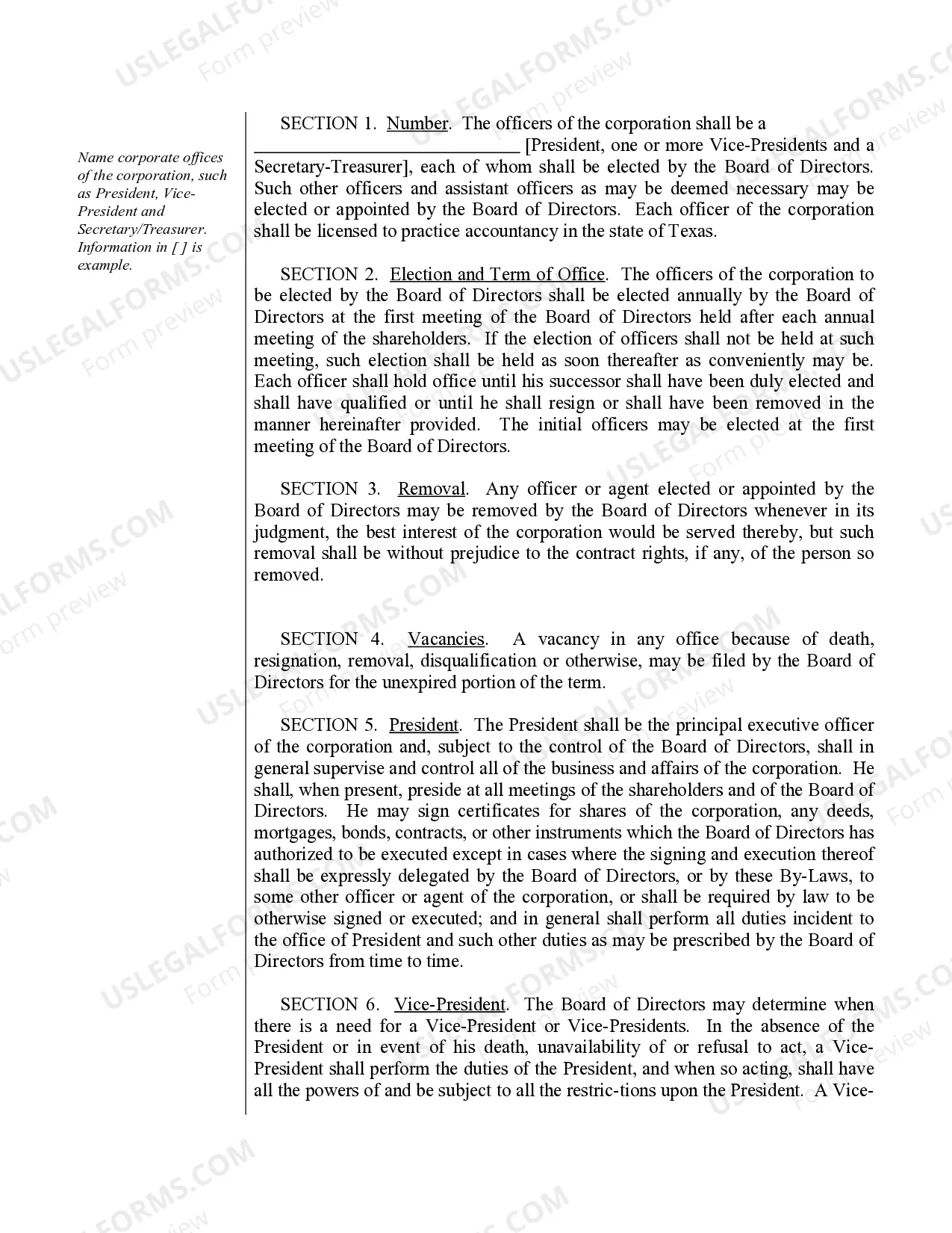 Preview Sample Bylaws for a Texas Professional Corporation