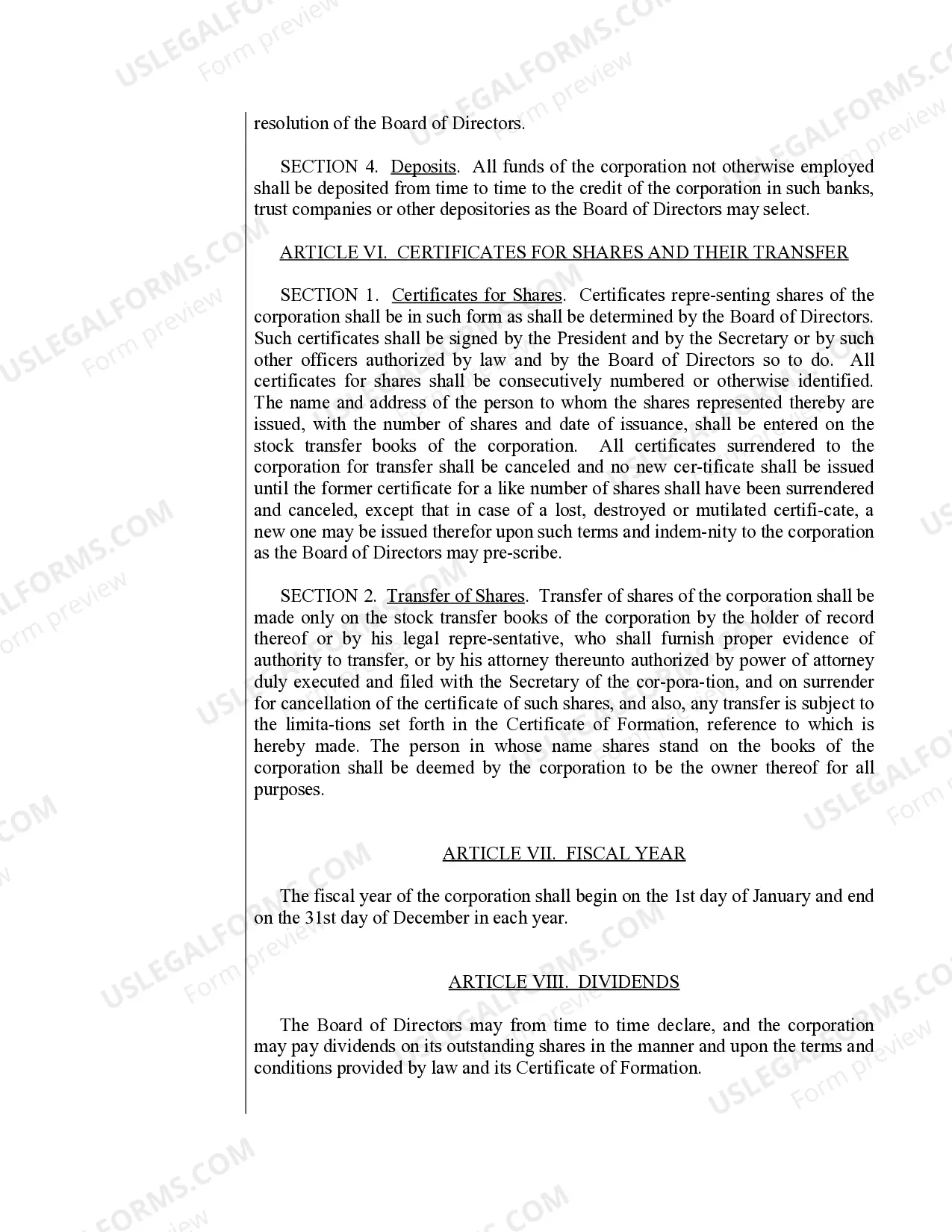 Preview Sample Bylaws for a Texas Professional Corporation