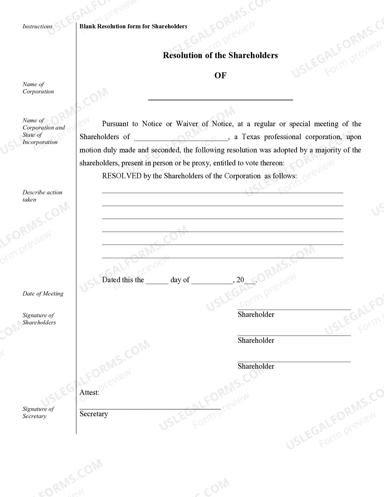 Preview Sample Corporate Records for a Texas Professional Corporation