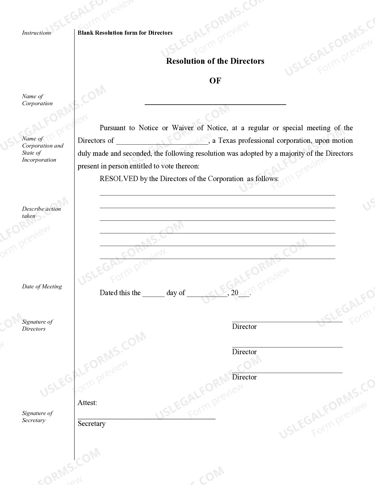 Preview Sample Corporate Records for a Texas Professional Corporation