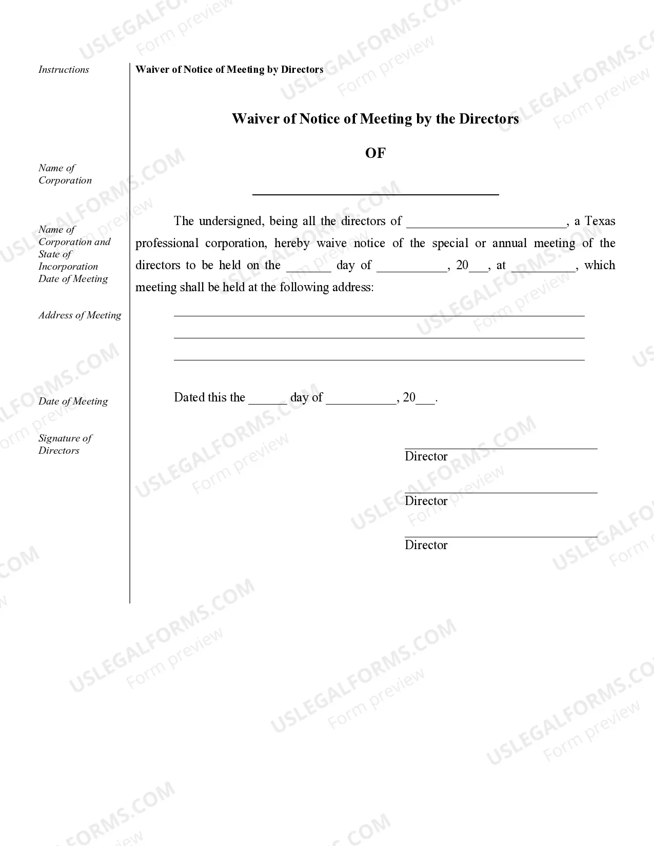 Preview Sample Corporate Records for a Texas Professional Corporation