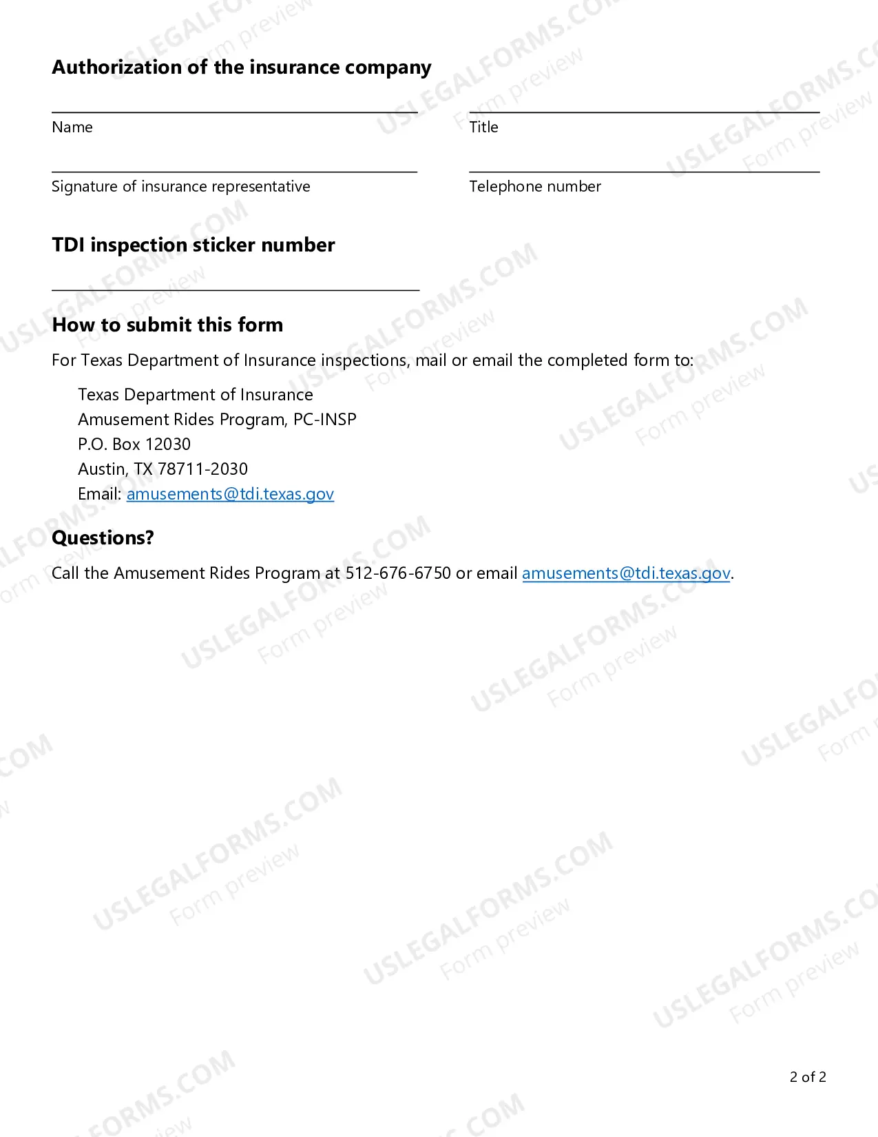 Preview Amusement Ride Certificate of Inspection/Reinspection