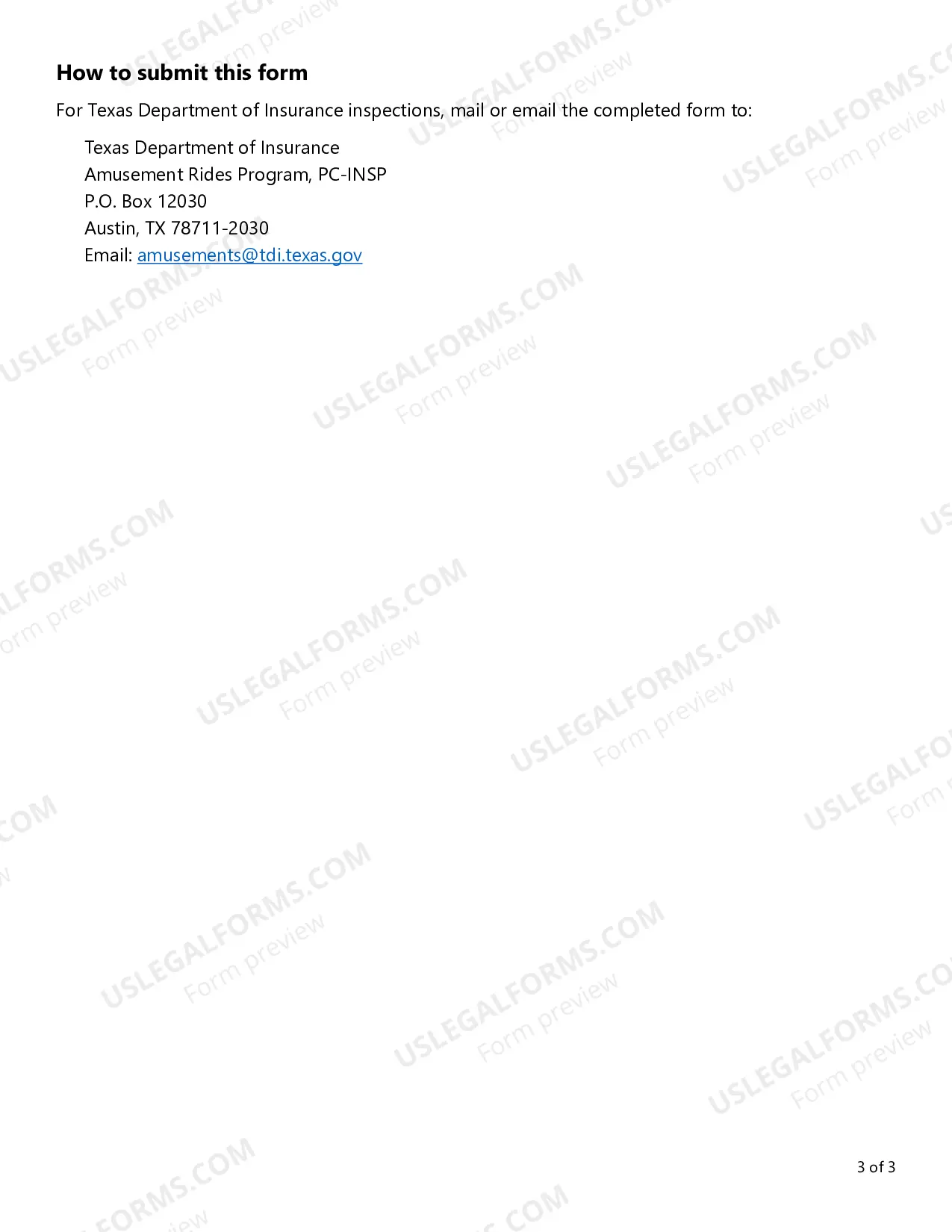 Preview Texas Amusement Ride Safety Inspection and Insurance Act Daily Inspection Record