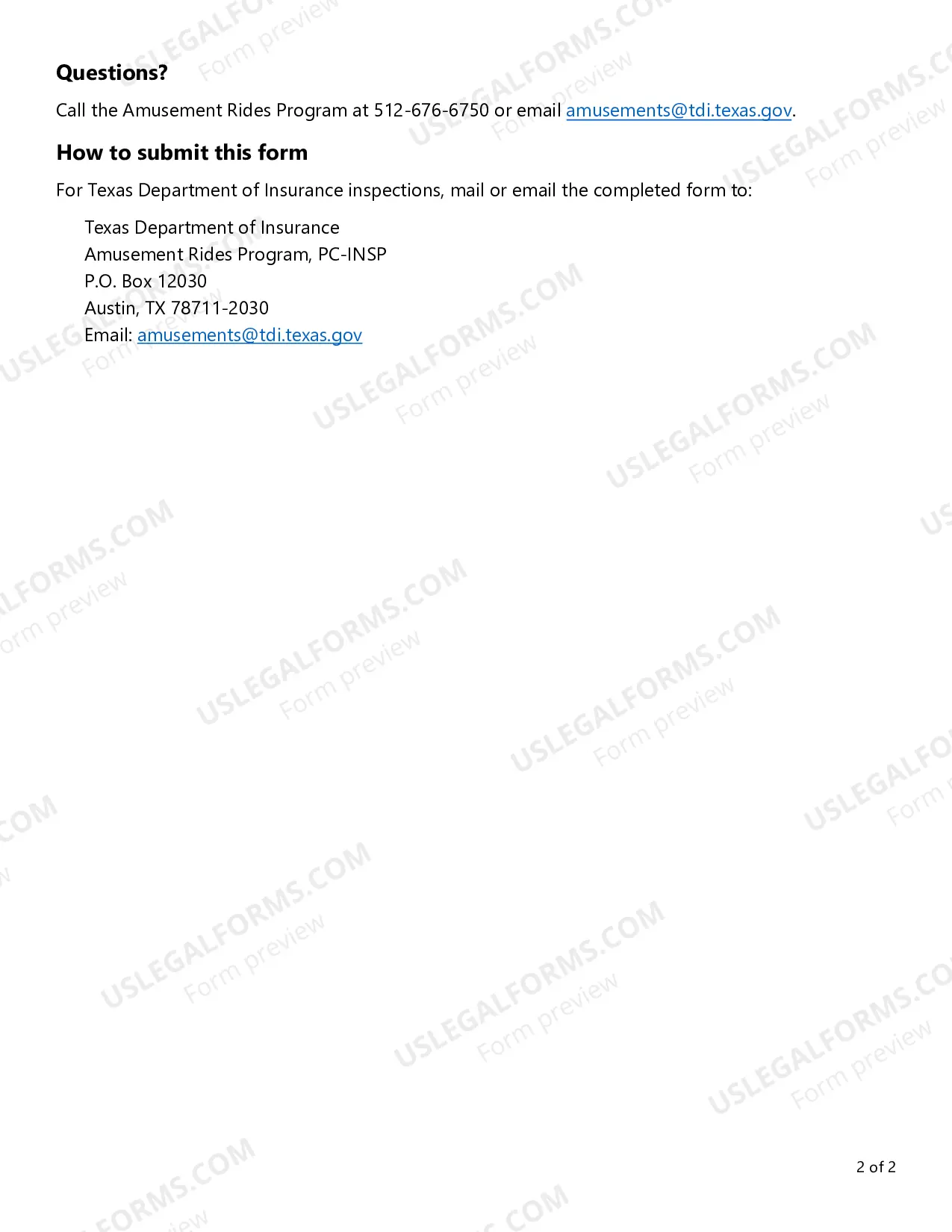 Preview Amusement Ride Schedule of Operations in Texas