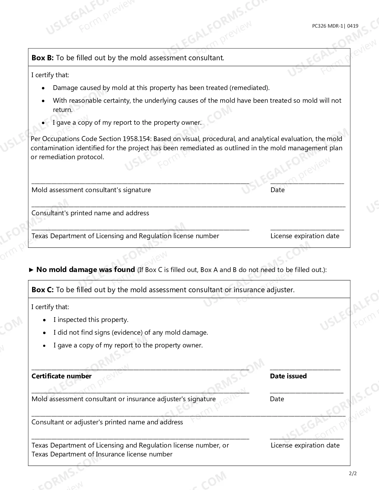 Preview Certificate of Mold Damage Remediation