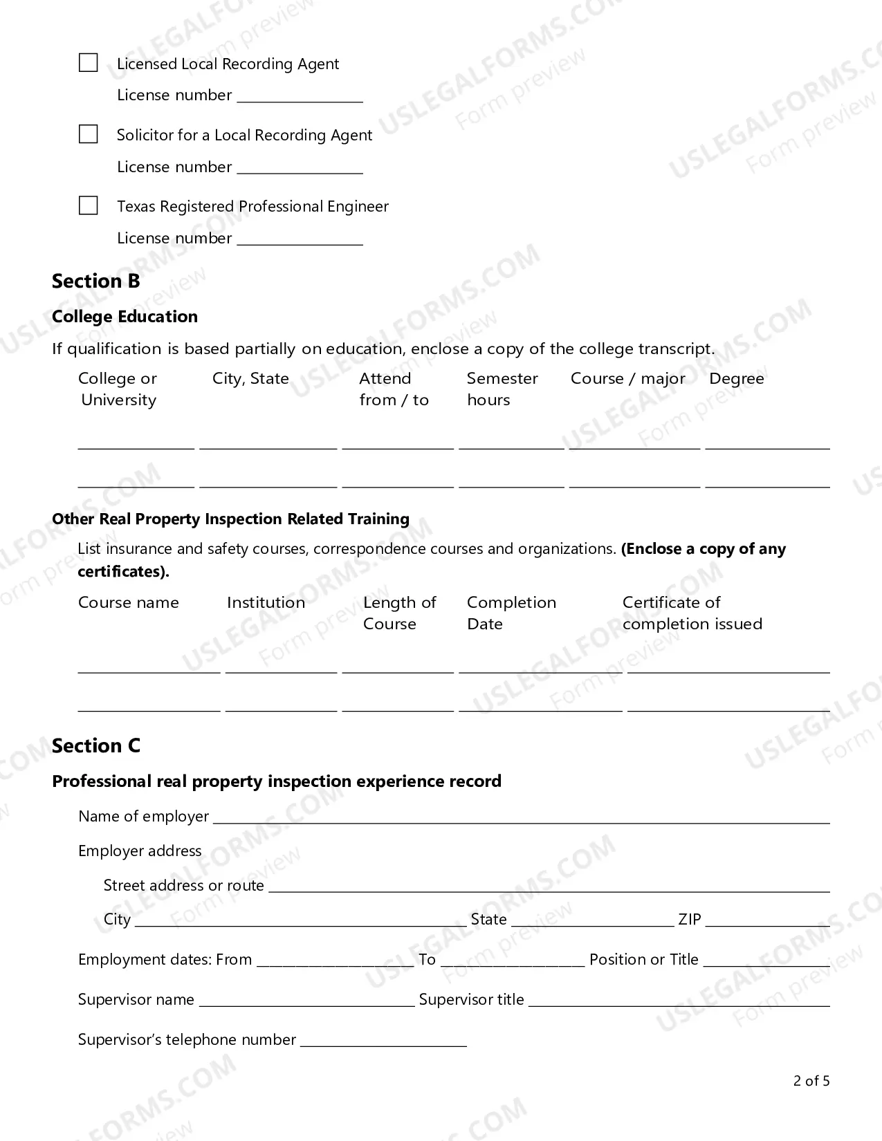 Preview VIP Application for Residential Property Inspector License/Certificate