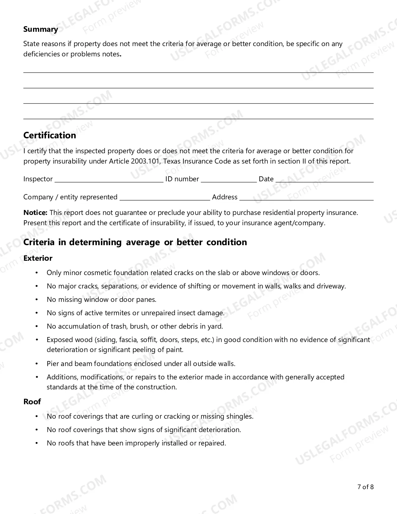 Preview Residential Property Condition Evaluation Report (VIP2)