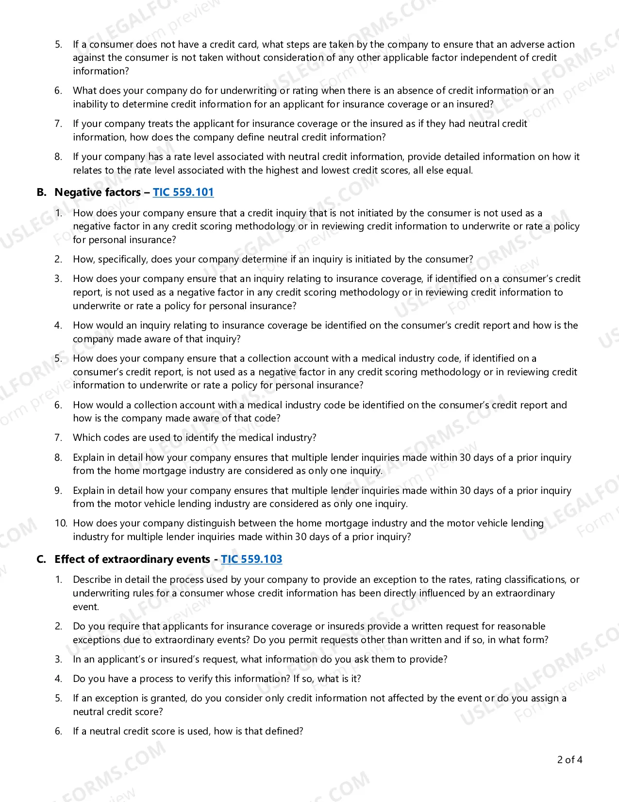 Preview Compliance Questionnaire - Use of Credit Information