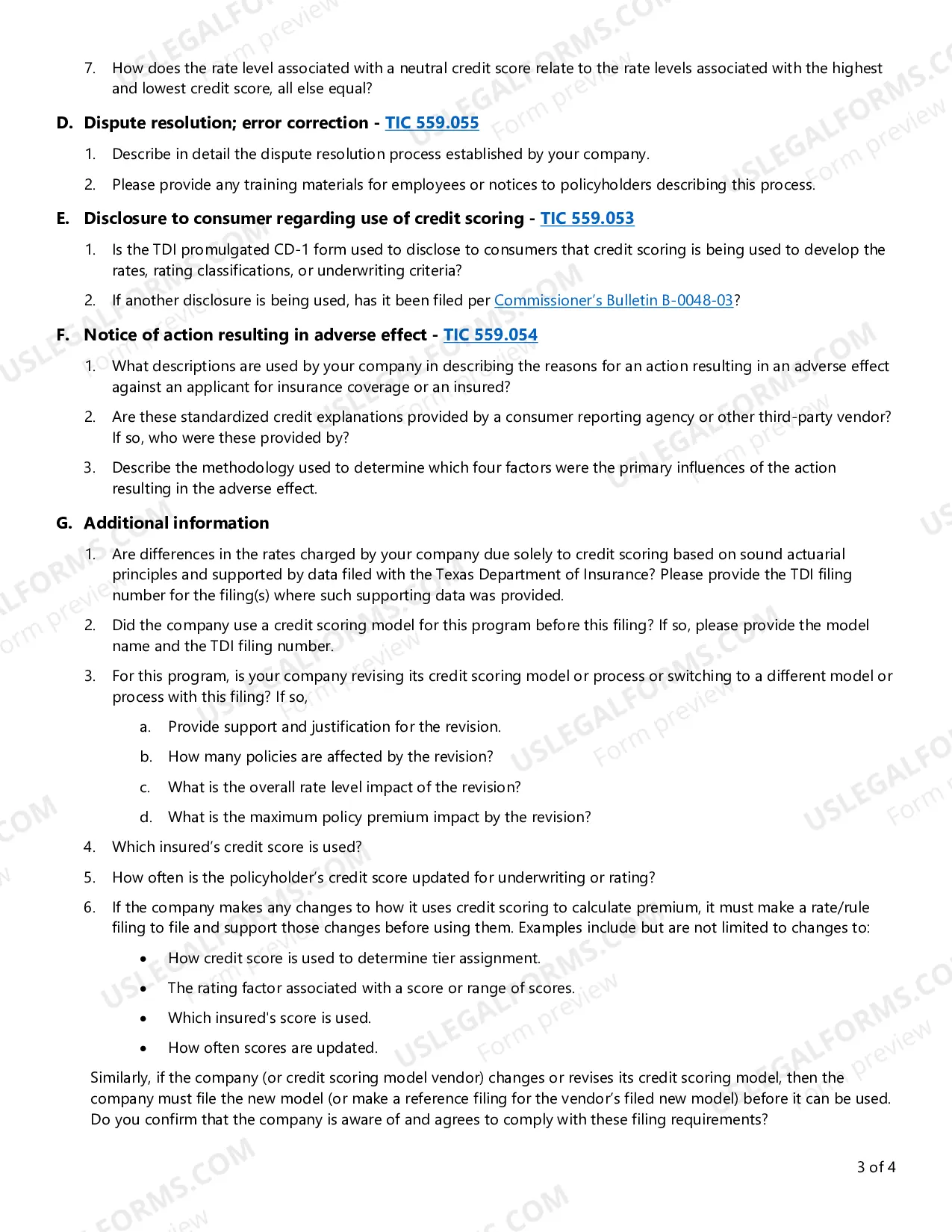 Preview Compliance Questionnaire - Use of Credit Information