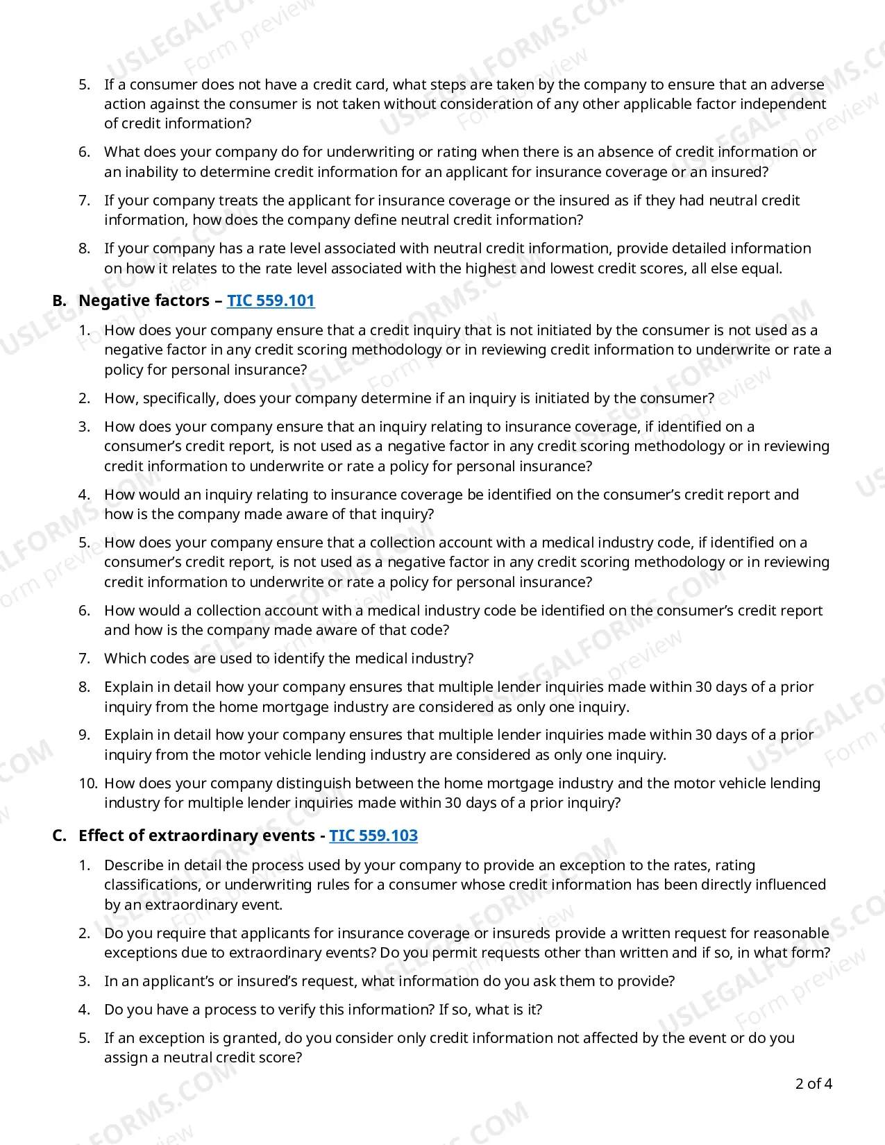 Preview Compliance Questionnaire - Use of Credit Information