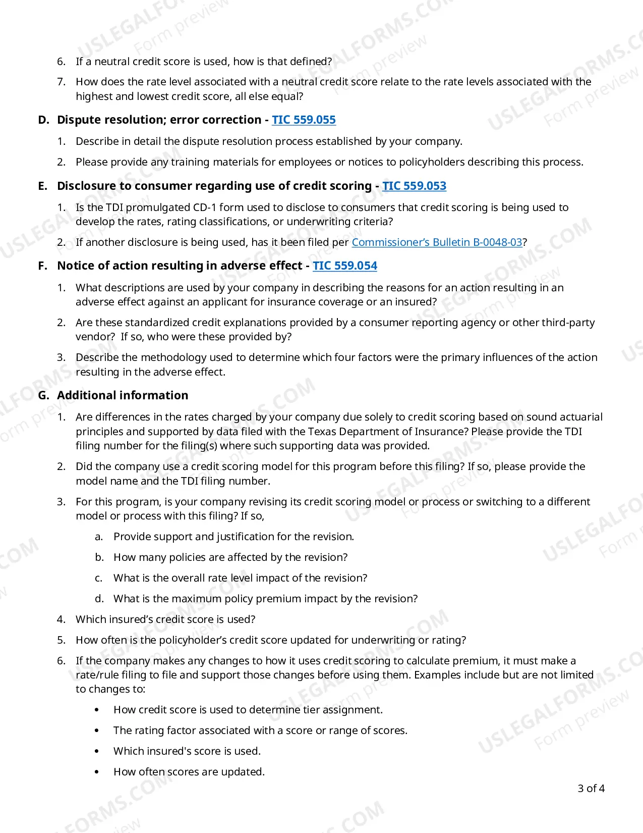 Preview Compliance Questionnaire - Use of Credit Information