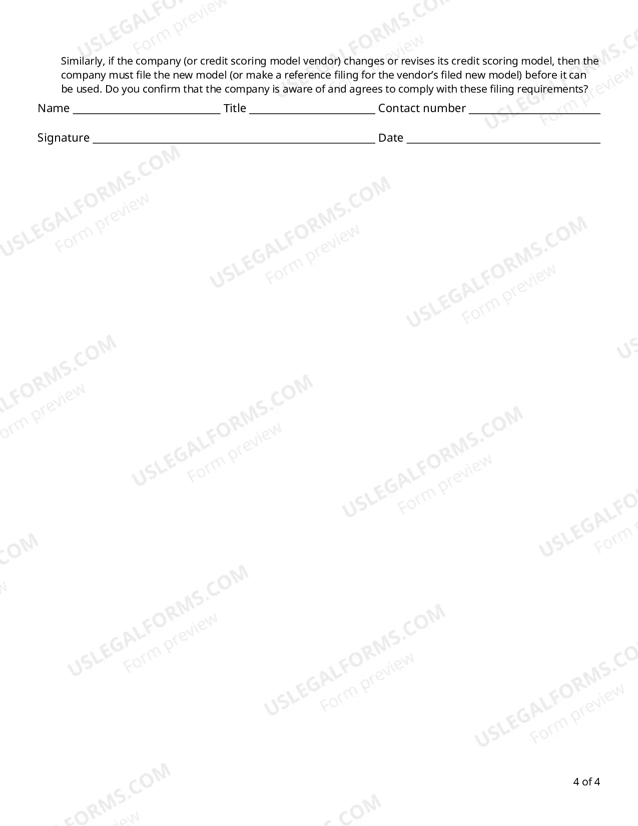 Preview Compliance Questionnaire - Use of Credit Information