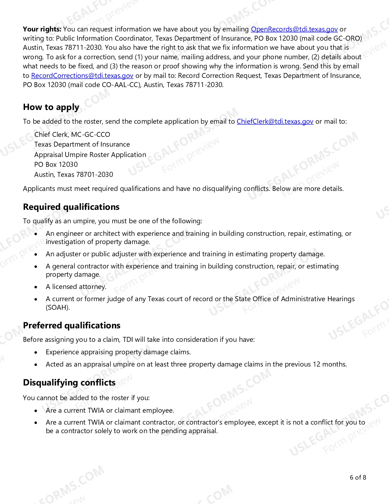 Preview Request for Application - Appraisal Umpires