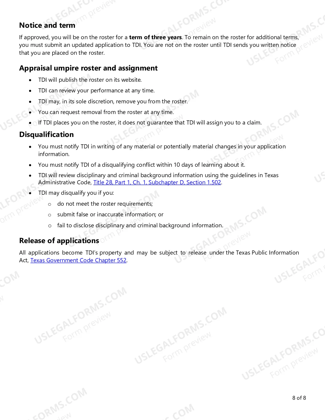 Preview Request for Application - Appraisal Umpires