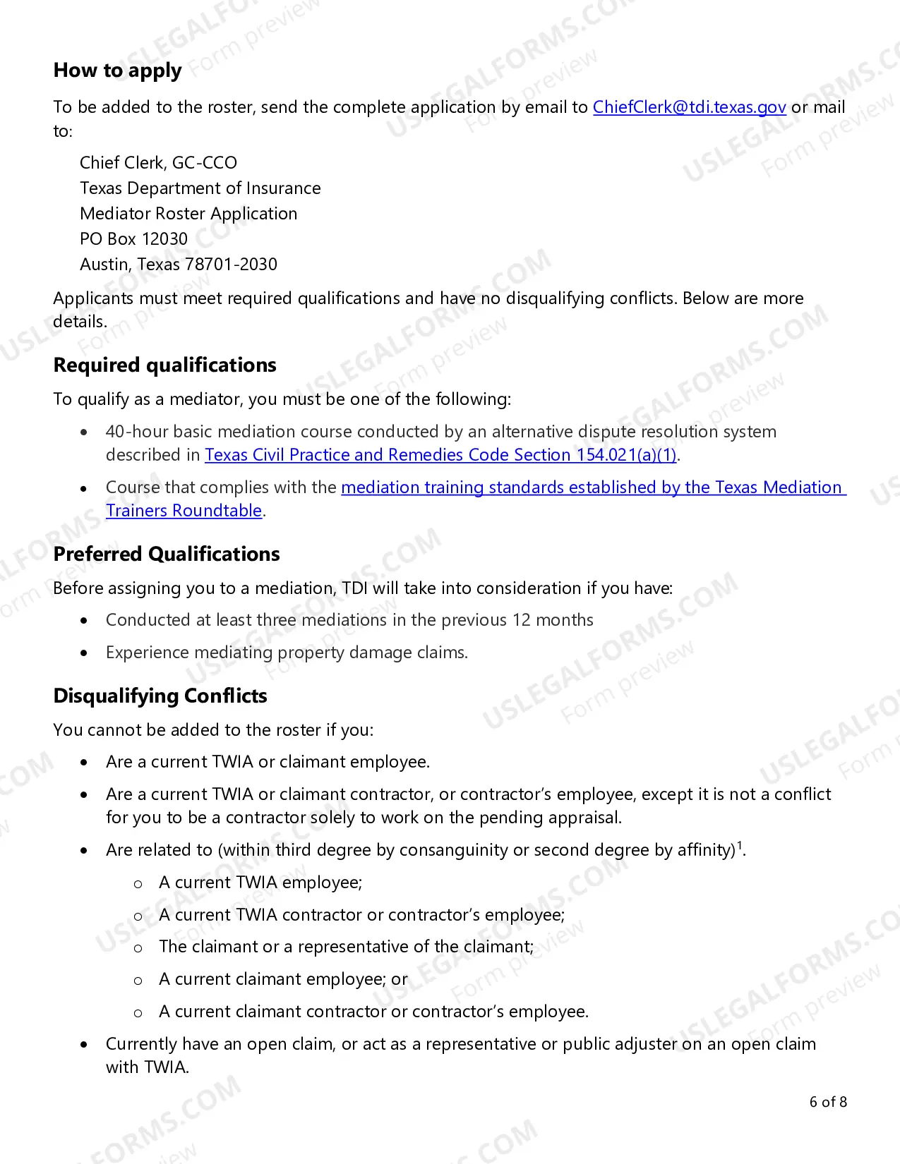 Preview Request for Application - Mediators