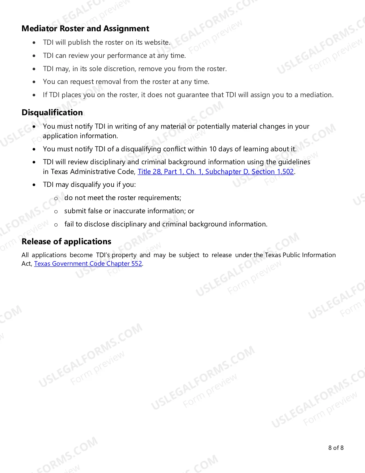 Preview Request for Application - Mediators