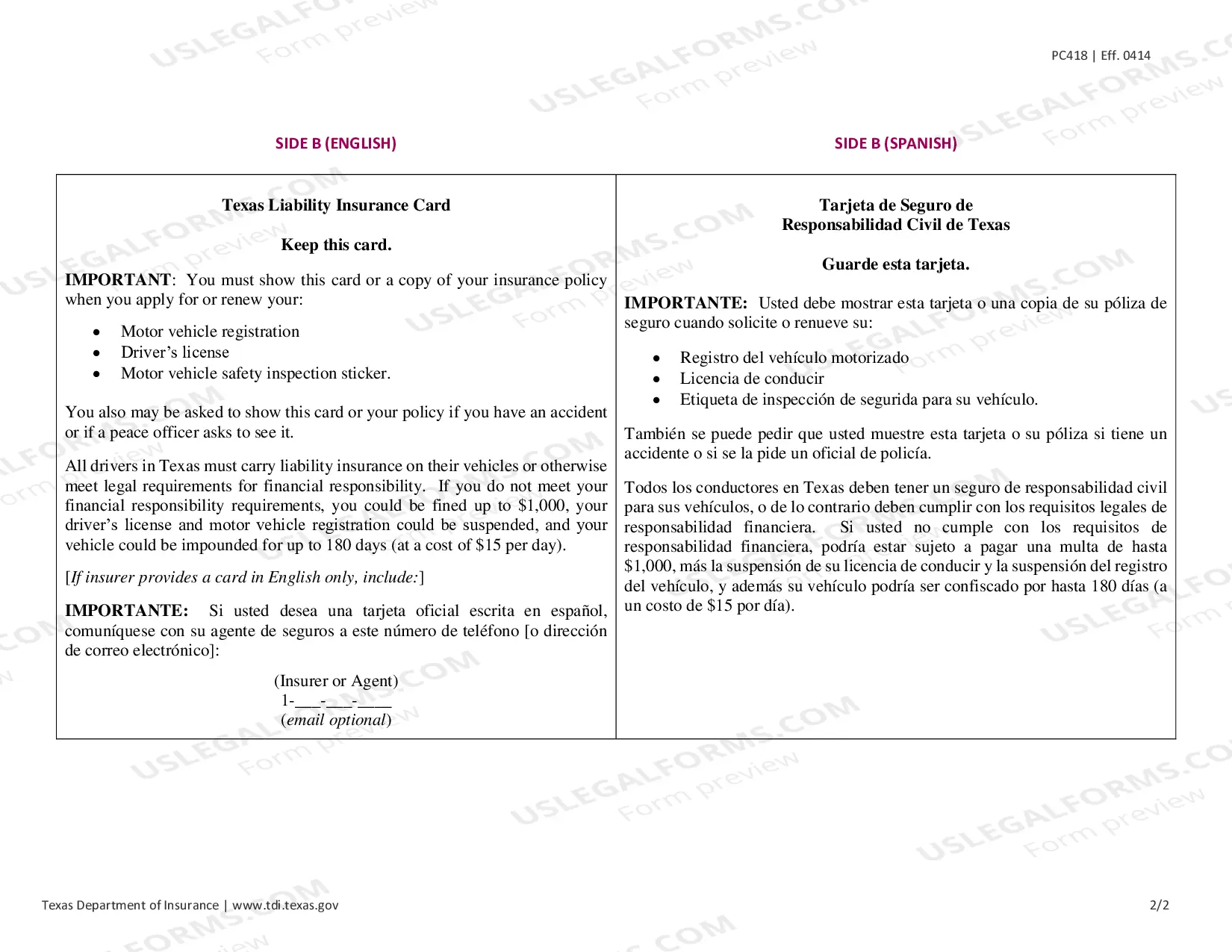 Preview Prescribed Auto ID Card Form (28 TAC 5.204)