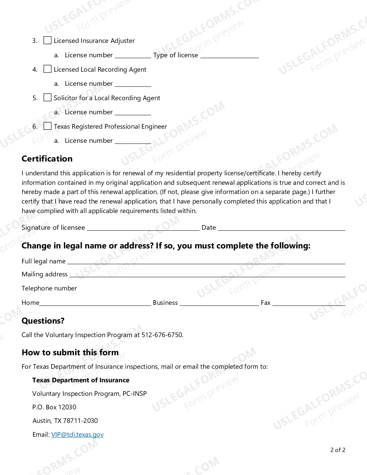 Preview VIP Renewal for Residential Property Inspector License/Certificate