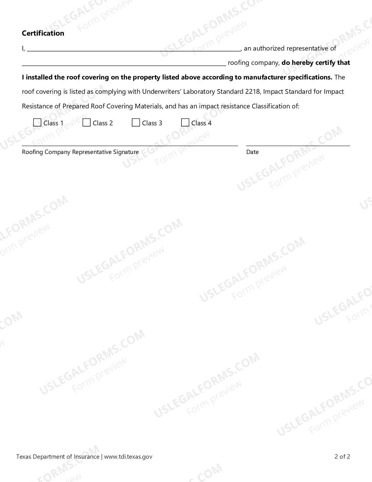 Preview Roofing Installation Information and Certification for Reduction in Residential Insurance Premiums
