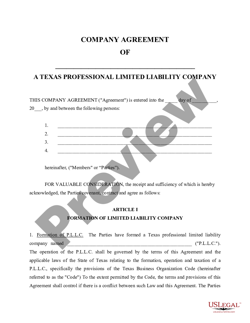 Plano Texas Sample Operating Agreement for Professional Limited