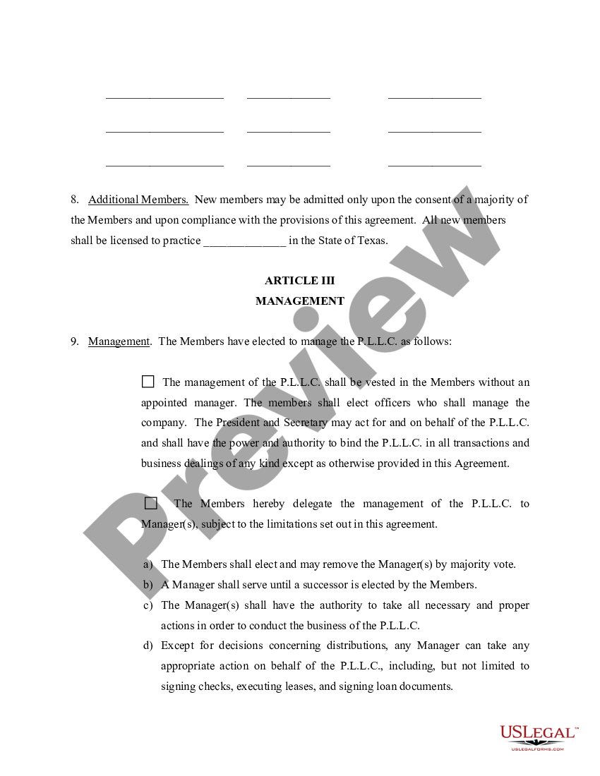 Texas Sample Operating Agreement for Professional Limited Liability