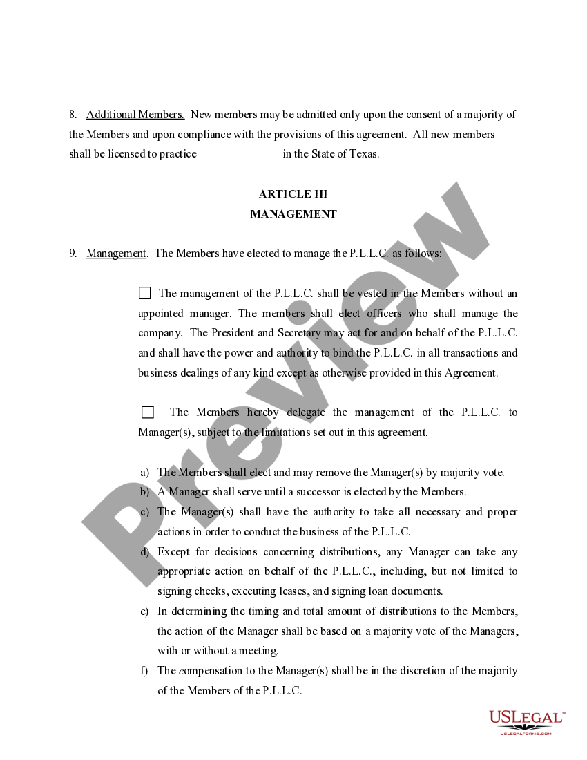 Texas Sample Operating Agreement for Professional Limited Liability