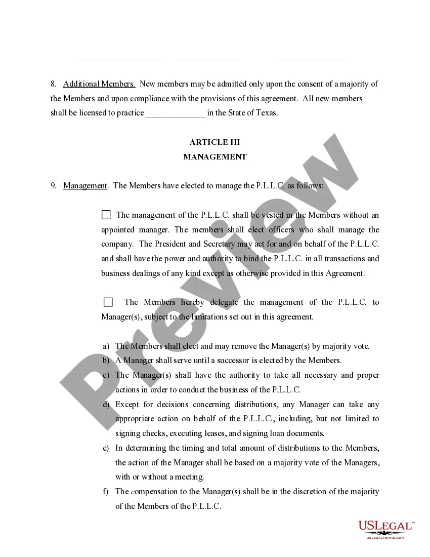 Preview Sample Operating Agreement for Professional Limited Liability Company PLLC