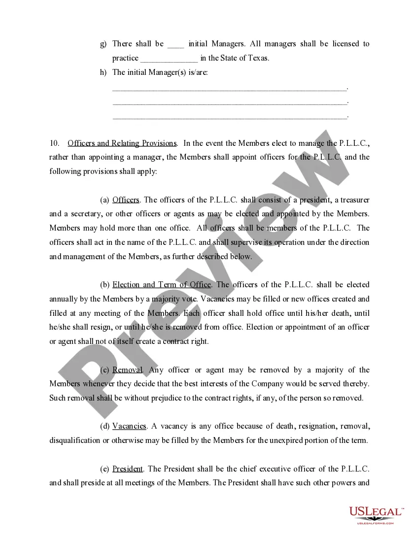 Preview Sample Operating Agreement for Professional Limited Liability Company PLLC